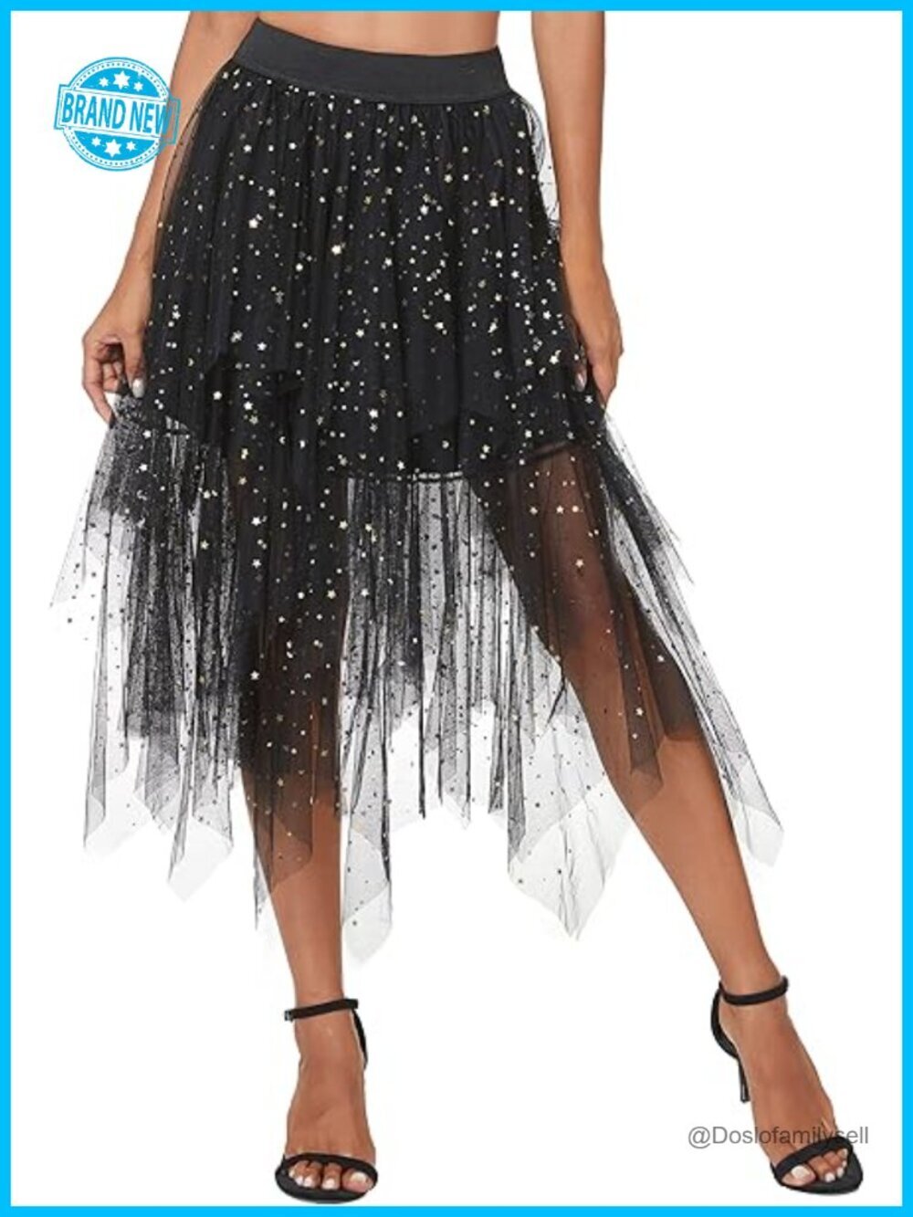 Fluffy Layered Tulle A-Line Midi Skirt with Elastic Waist